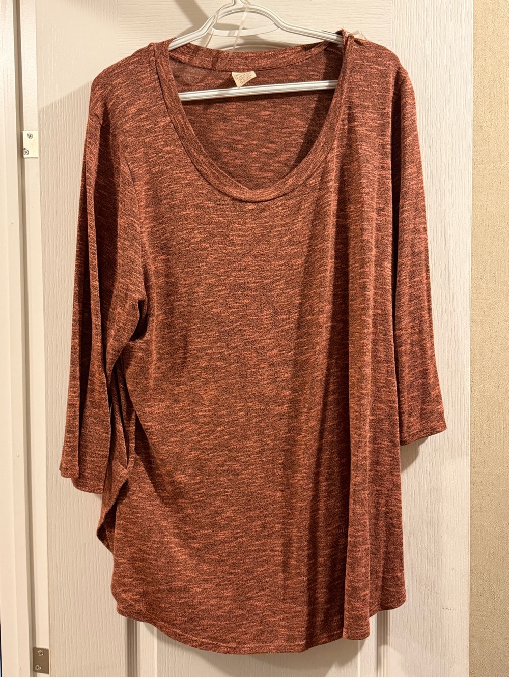 Faded Glory Rust Heather Scoop Neck Long Sleeve Top